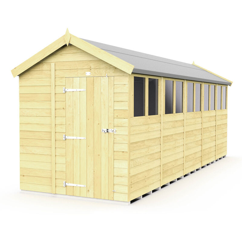 6 x 20 Feet Apex Shed - Single Door With Windows - Wood - L590 x W175 x H217 cm