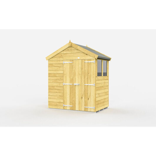 6 x 4 Feet Apex Shed - Double Door With Windows - Wood - L127 x W175 x H217 cm