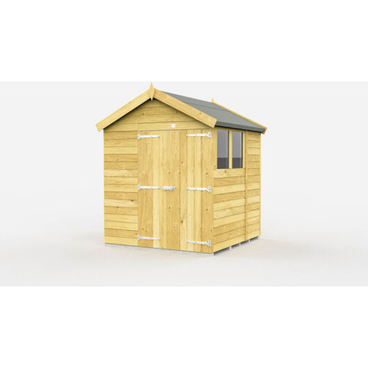 6 x 7 Feet Apex Shed - Double Door With Windows - Wood - L214 x W175 x H217 cm