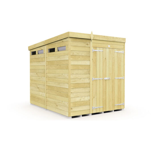 6 x 8 Feet Pent Security Shed - Double Door - Wood - L231 x W185 x H201 cm