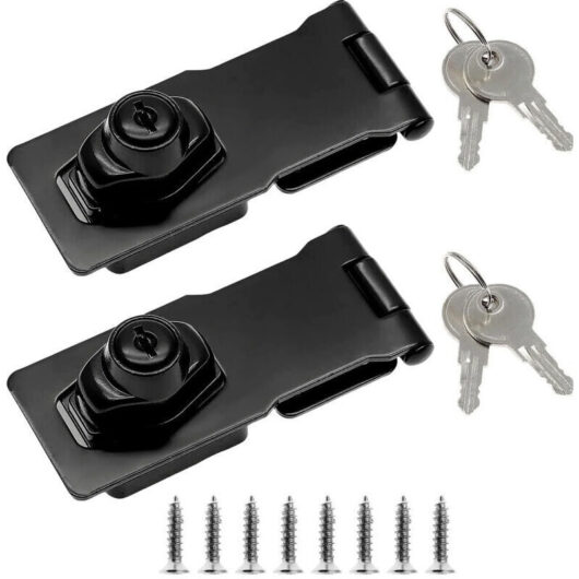 7.6 cm (3 in) Stainless Steel Padlock Door Latch for Door, Garden Shed, Cabinet (2 Pack) Black