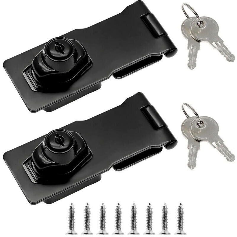 7.6 cm (3 in) Stainless Steel Padlock Door Latch for Door, Garden Shed, Cabinet (2 Pack) Black