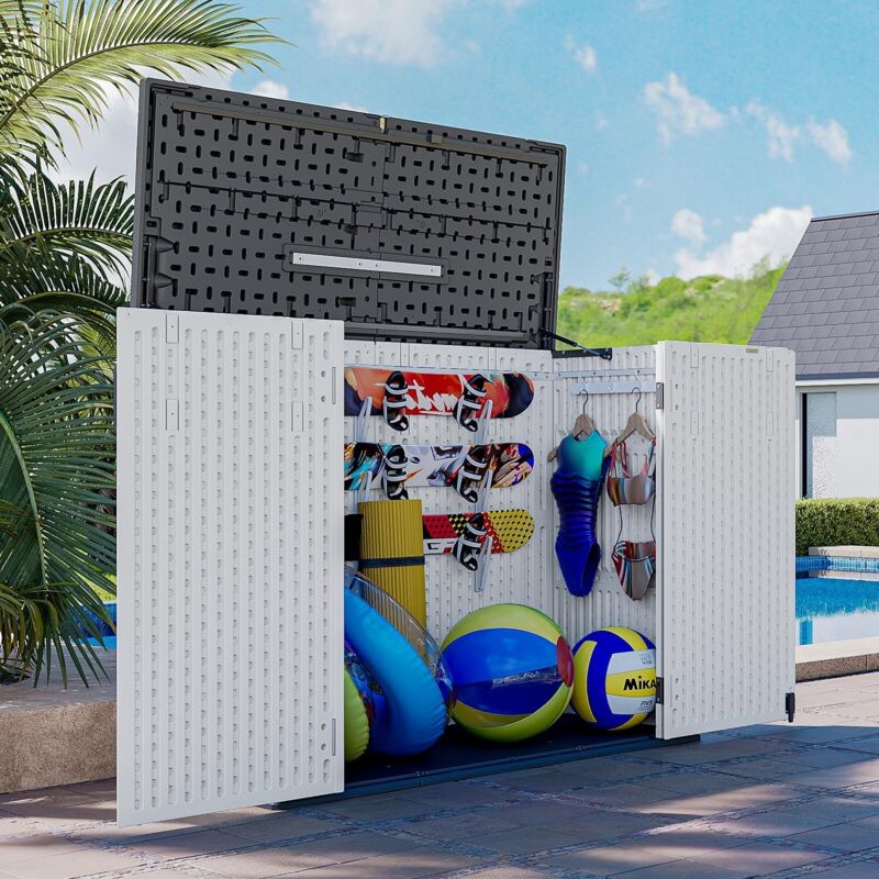 Aoxun Garden Storage Box Resin, Resin Storage Shed, Outdoor Deck Box, Large Resin Outdoor Storage Box with Lid, 1150L, 4.7x2.2FT, White