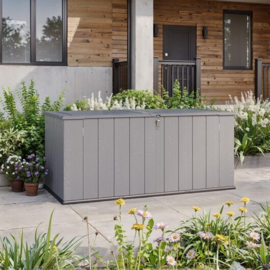Aoxun Garden Storage Box Resin, Resin Storage Shed, Outdoor Deck Box, Large Resin Outdoor Storage Box with Lid, 600L, 4.7x2.2FT, Grey