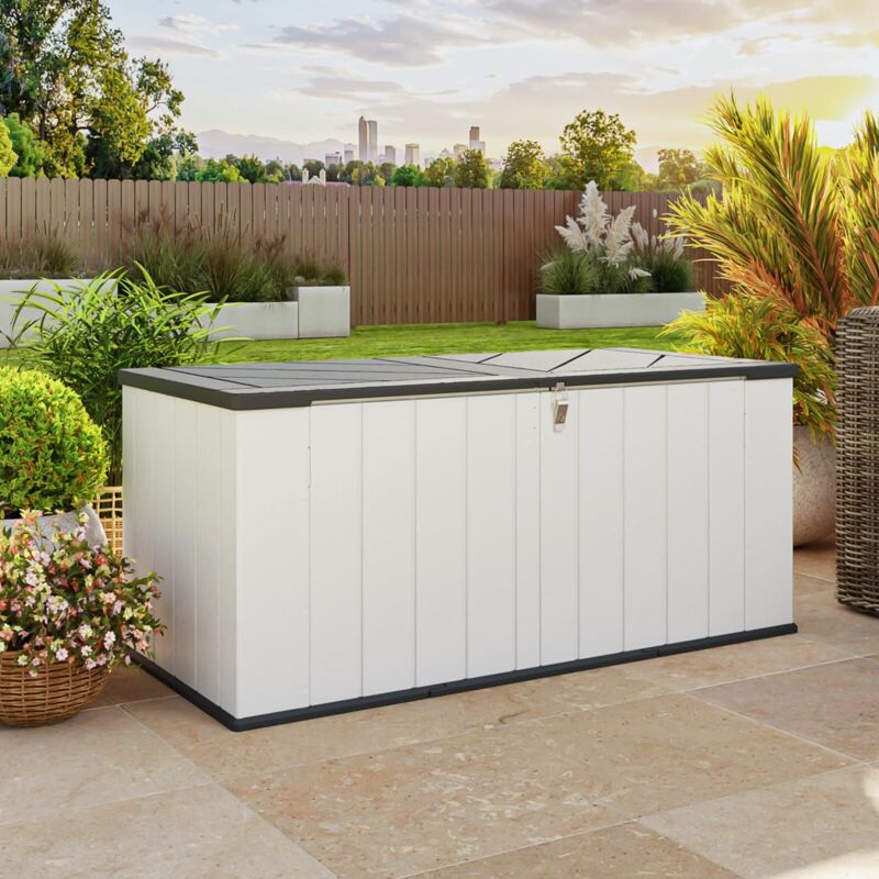 Aoxun Garden Storage Box Resin, Resin Storage Shed, Outdoor Deck Box, Large Resin Outdoor Storage Box with Lid, 600L, 4.7x2.2FT, White