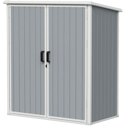 Aoxun Garden Storage Box Resin, Resin Storage Shed, Outdoor Storage Shed with Floor, 5x3FT, Grey