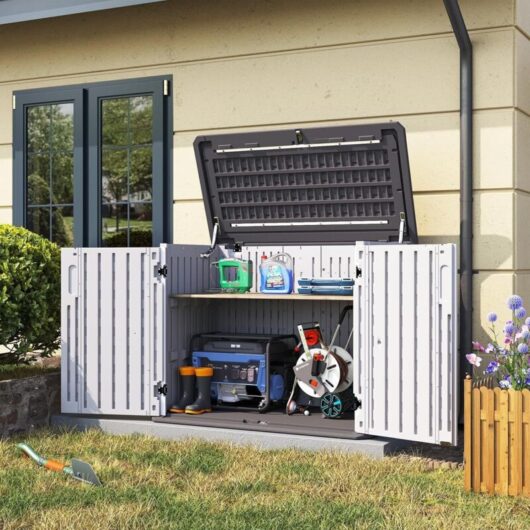 Aoxun Garden Storage Box Resin, Resin Storage Shed, Waterproof Wheelie Bin Storage Cabinet with Anti-Topple Base, 35 Cu.Ft, Grey-White