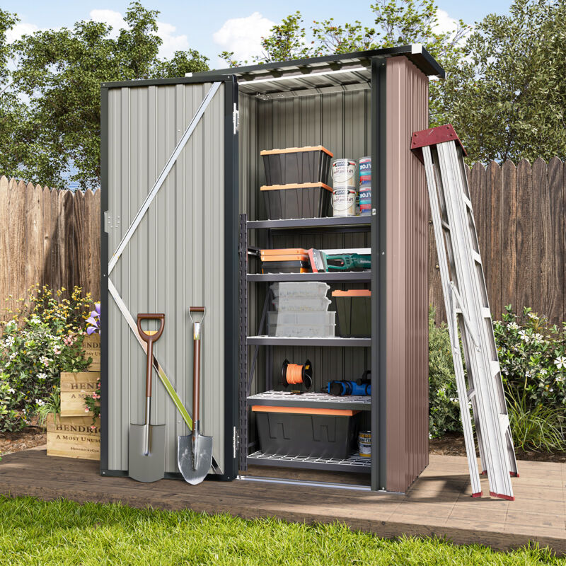 Aoxun Metal Garden Shed, Tool Shed with Lockable Door, Robust and Rust-Resistant Garden Cabinet, Pent Slooping Roof, 3x2.1ft, Brown