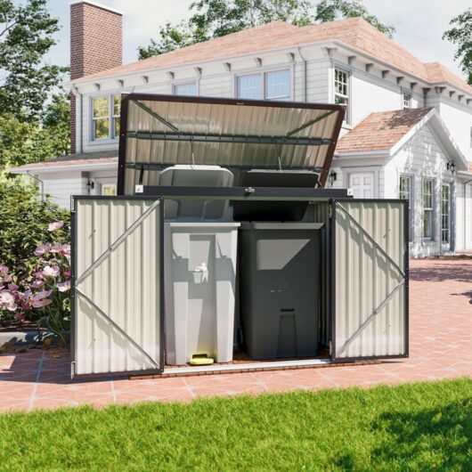 Aoxun Metal Garden Shed, Tool Shed with Lockable Door, Robust and Rust-Resistant Garden Cabinet, Pent Slooping Roof, Openable Front & Top Doors,