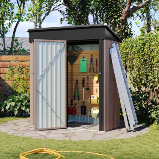 Aoxun Metal Garden Shed, Tool Shed with Lockable Door, Robust and Rust-Resistant Garden Cabinet, Pent Slooping Roof, Storage Cabinet with Base,