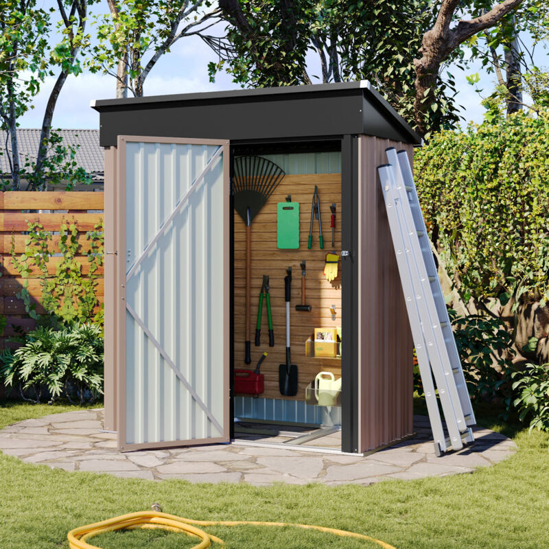 Aoxun Metal Garden Shed, Tool Shed with Lockable Door, Robust and Rust-Resistant Garden Cabinet, Pent Slooping Roof, Storage Cabinet with Base,