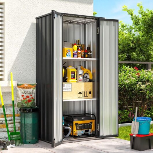 Aoxun Metal Garden Shed, Tool Shed with Lockable Door, Robust and Rust-Resistant Garden Cabinet, Storage Cabinet with 2 Adjustable Shelves,