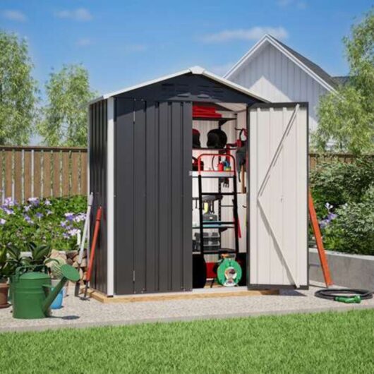 BIRCHTREE Garden Shed Metal Apex Roof 5FT X 2.6FT Outdoor Storage With Free Foundation Anthracite and White