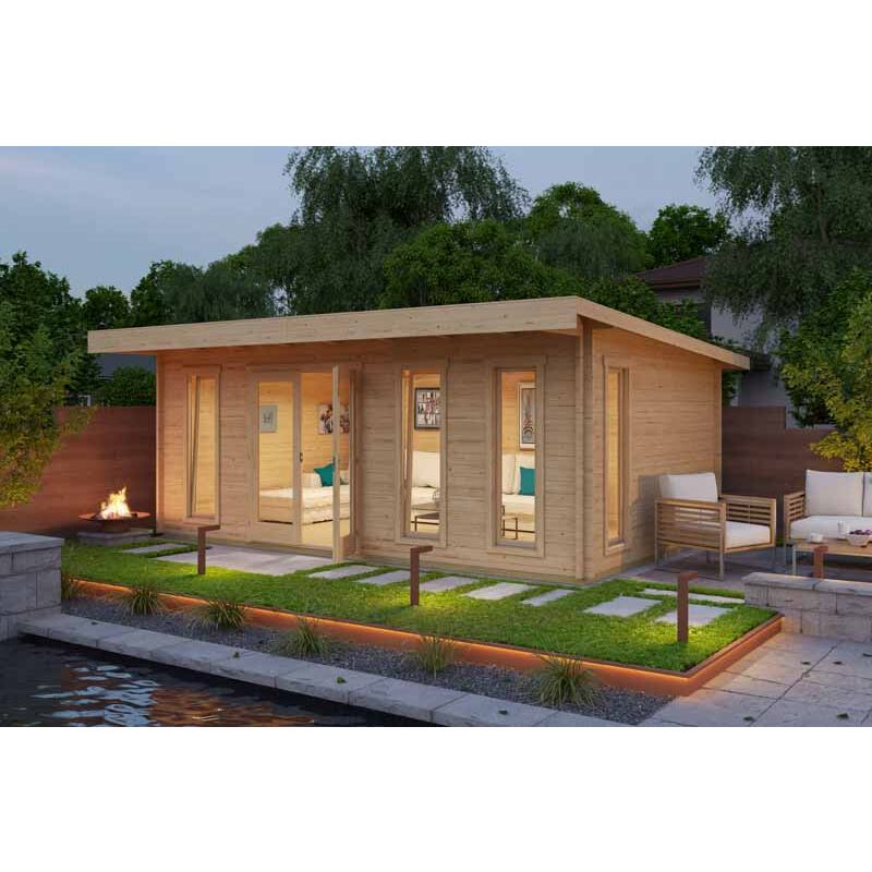 Barbados 6-Log Cabin, Wooden Garden Room, Timber Summerhouse, Home Office - L628.8 x W468.8 x H233.7 cm