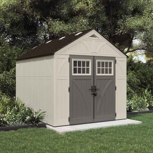 Bliss 8x10 Reinforced Resin Garden Storage Cabinet in Vanilla and Grey