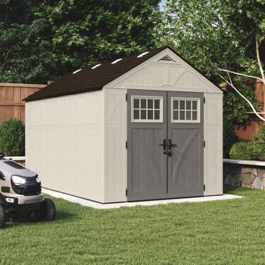 Bliss 8x13 Reinforced Resin Garden Storage Cabinet in Vanilla and Grey