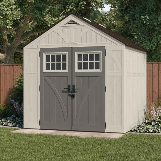 Bliss 8x7 Reinforced Resin Garden Storage Cabinet in Vanilla and Grey