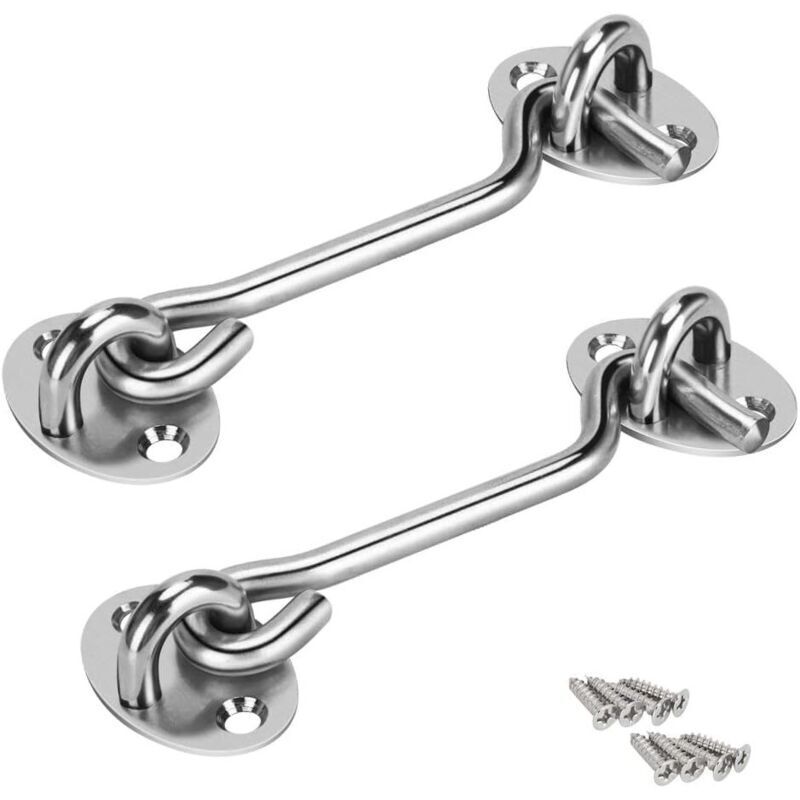 Cabin Hook, Shed Lock, Gate Lock, Silent Door Latch, Stainless Steel Eyelet Hooks for Garage Doors and Shed Doors (2 Pcs)