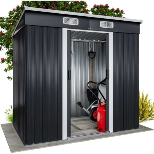 Gardebruk - Large 6x4' Metal Tool Shed With Foundation 2m² 4m³ Pent Roof 200x125x185cm Sliding Door Galvanised Steel Garden Equipment Bike Log