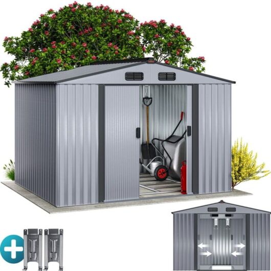 Gardebruk - Metal Tool Shed With Foundation Apex or Pent Roof Sliding Door Heavy Duty Galvanised Steel Garden Equipment Bike Log Storage