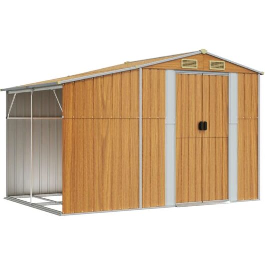Garden Shed Light Brown 277x192.5x179 cm Galvanised Steel vidaXL