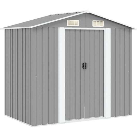 Garden Storage Shed Grey Metal 204x132x186 cm Vidaxl