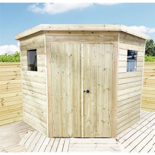 INSTALL INCLUDED 6 x 6 CORNER Pressure Treated Wooden Workshop / Garden Shed + Windows + Lock (6' x 6' / 6ft x 6ft) (6x6)