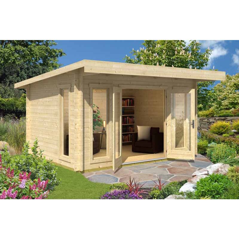 Lasita Maja - Barbados 3-Log Cabin, Wooden Garden Room, Timber Summerhouse, Home Office - L459 x W419 x H241.94 cm