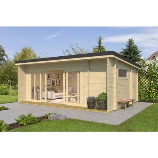 Lasita Maja - Java-Log Cabin, Wooden Garden Room, Timber Summerhouse, Home Office - L648 x W470 x H245.1 cm
