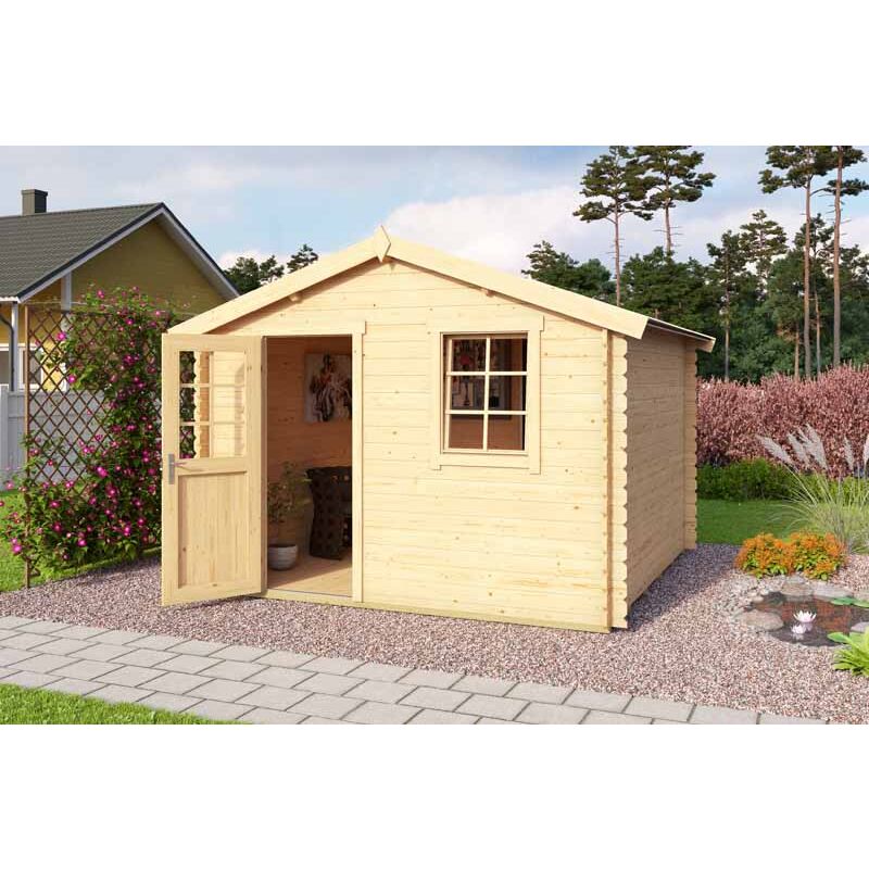 Lasita Maja - Wels 3-Log Cabin, Wooden Garden Room, Timber Summerhouse, Home Office - L339.8 x W320 x H245.1 cm