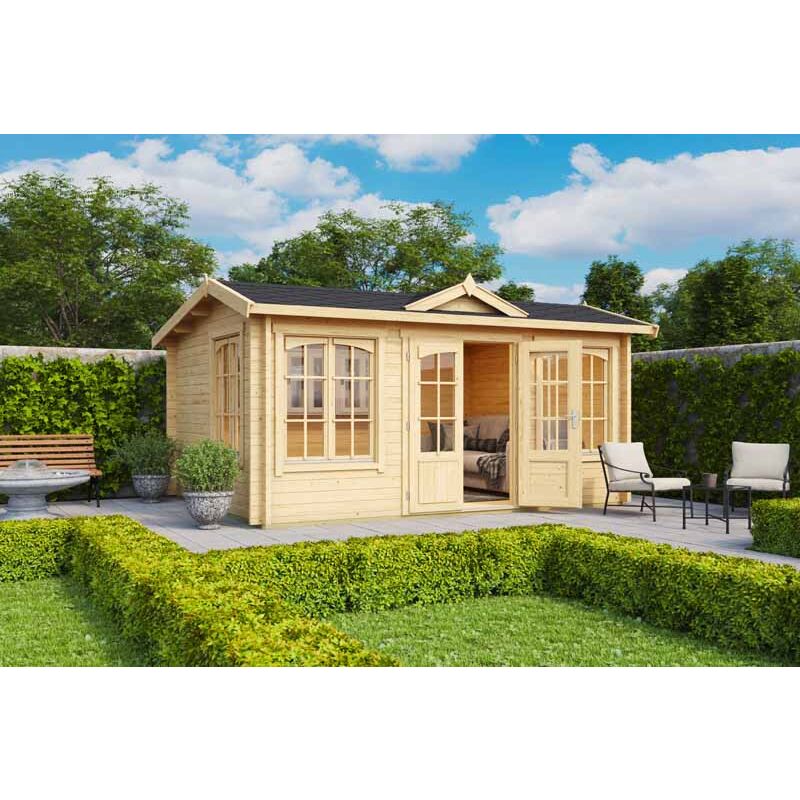Lasita Maja - Windsor 44-Log Cabin, Wooden Garden Room, Timber Summerhouse, Home Office - L440 x W340.8 x H239.4 cm