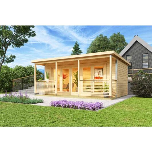 Liverpool 2-Log Cabin, Wooden Garden Room, Timber Summerhouse, Home Office - L580 x W430 x H239.4 cm