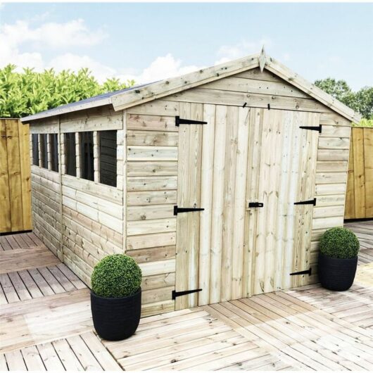 Marlborough - 12 x 6 Premier Pressure Treated Tongue And Groove Apex Shed With Higher Eaves And Ridge Height 6 Windows + Double Doors + Safety