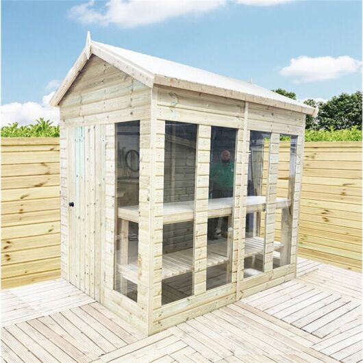 Marlborough - 14 x 5 Pressure Treated Tongue And Groove Apex Summerhouse - Potting Shed - Bench + Safety Toughened Glass + Rim Lock With Key + Super
