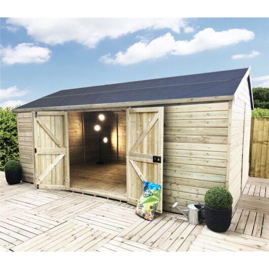 Marlborough - 16 x 11 reverse windowless t&g Apex Wooden Workshop / Garden Shed & Double Doors (16' x 11' / 16ft x 11ft) (16x11)