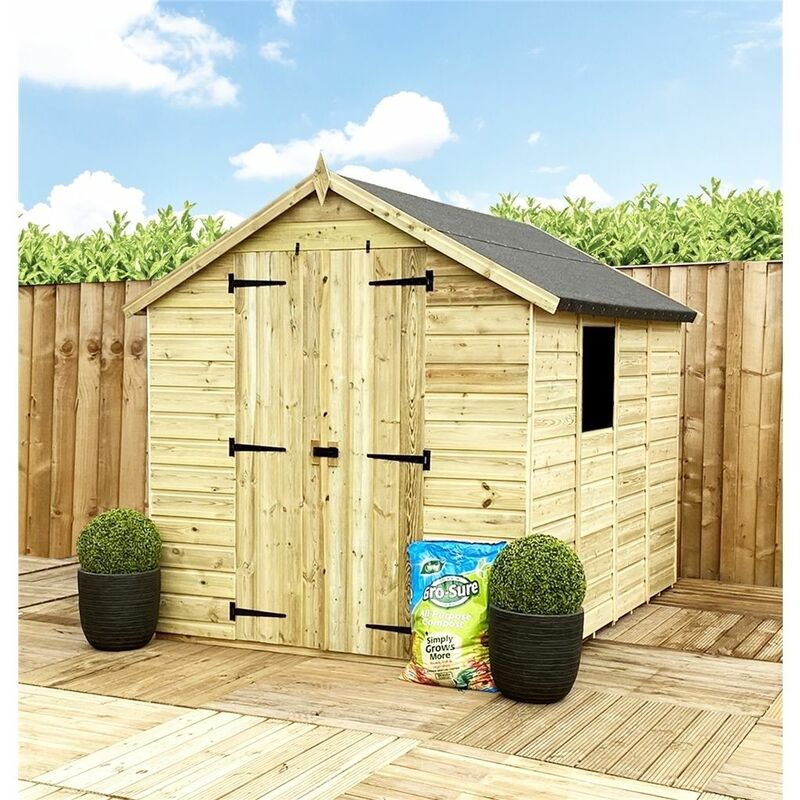 Marlborough - 4 x 5 Pressure Treated Tongue & Groove Apex Shed + Double Doors + Low Eaves + 1 Window