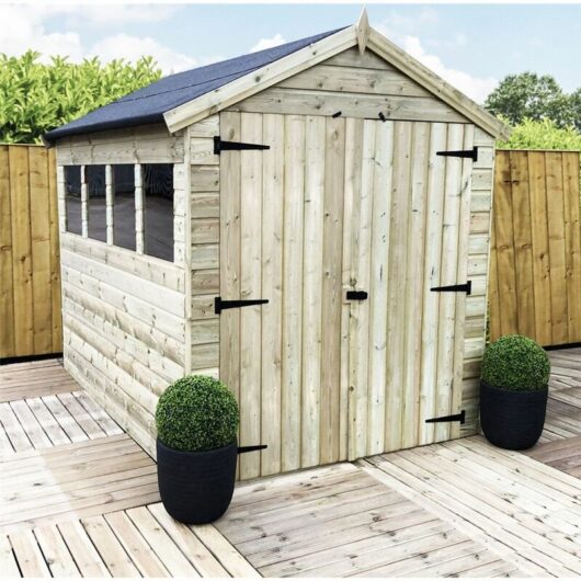 Marlborough - 6 x 6 Premier Pressure Treated Tongue And Groove Apex Shed With Higher Eaves And Ridge Height 3 Windows + Double Doors + Safety