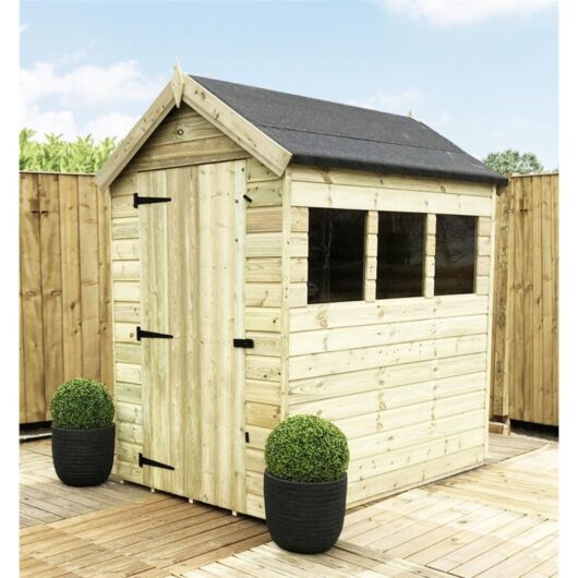 Marlborough - 7 x 4 Premier Pressure Treated Tongue And Groove Apex Shed With Higher Eaves And Ridge Height + 3 Windows + Single Door + Safety