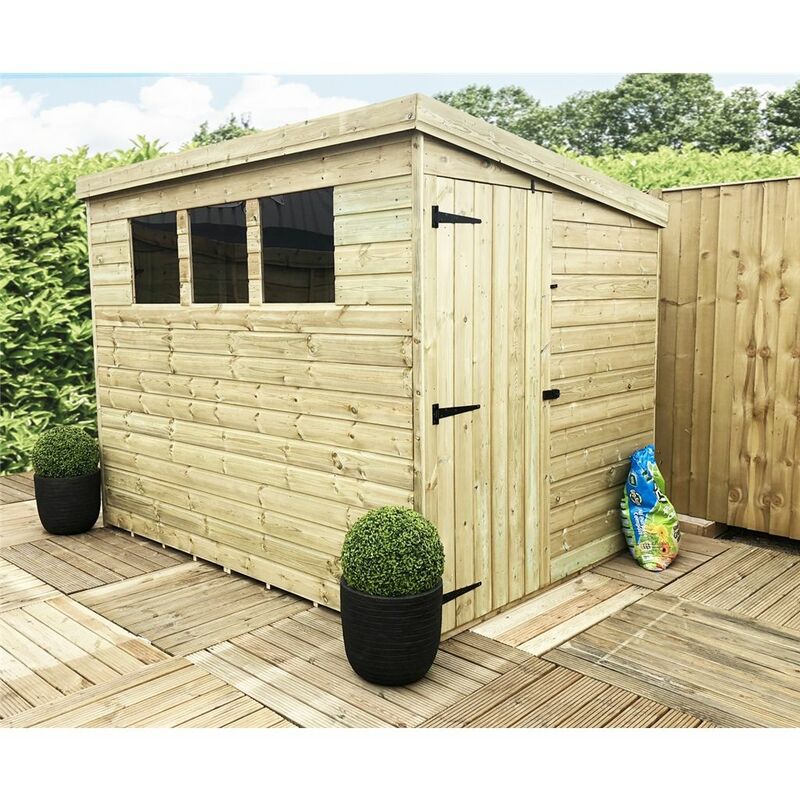 Marlborough - 7 x 4 Pressure Treated Tongue And Groove Pent Shed With 3 Windows And Single Door + Safety Toughened Glass