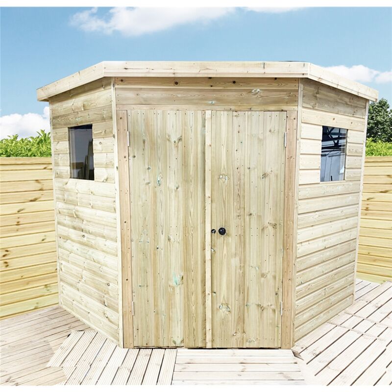 Marlborough - 8 x 8 corner Pressure Treated Wooden Workshop / Garden Shed + Windows (8' x 8' / 8ft x 8ft) (8x8)