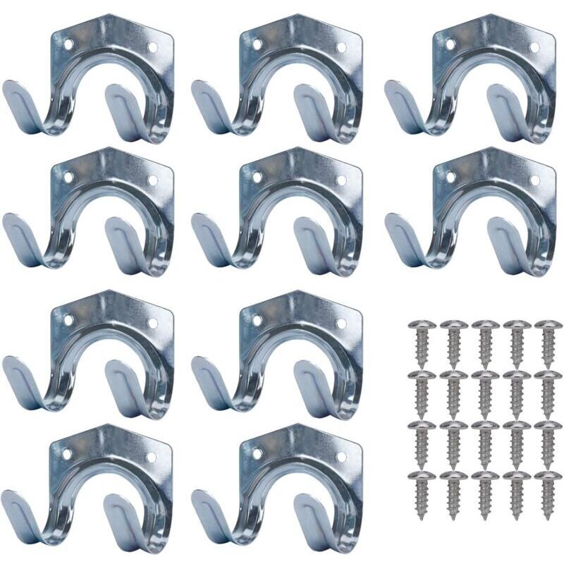 Metal Storage Hooks, Steel Sheet Tool Holders, Wall-Mounted Double U-Shaped Steel Garden Tool Racks for Garage, Shed, Warehouse, Farm, Workbench