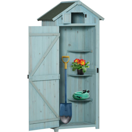 Outsunny - Wooden Garden Storage Shed Tool Storage Box, 77 x 54 x 179 cm Blue