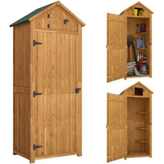 Outsunny - Wooden Garden Storage Shed Tool Storage Box, 77 x 54 x 179 cm Brown