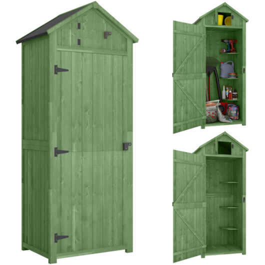 Outsunny - Wooden Garden Storage Shed Tool Storage Box, 77 x 54 x 179 cm Dark Green
