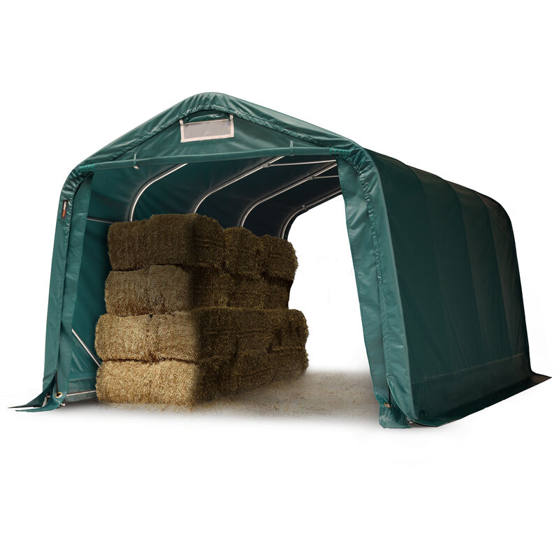 Robust pasture shelter 3.3x4.8 m waterproof PVC tarpaulin 800N storage tent, for concrete, green