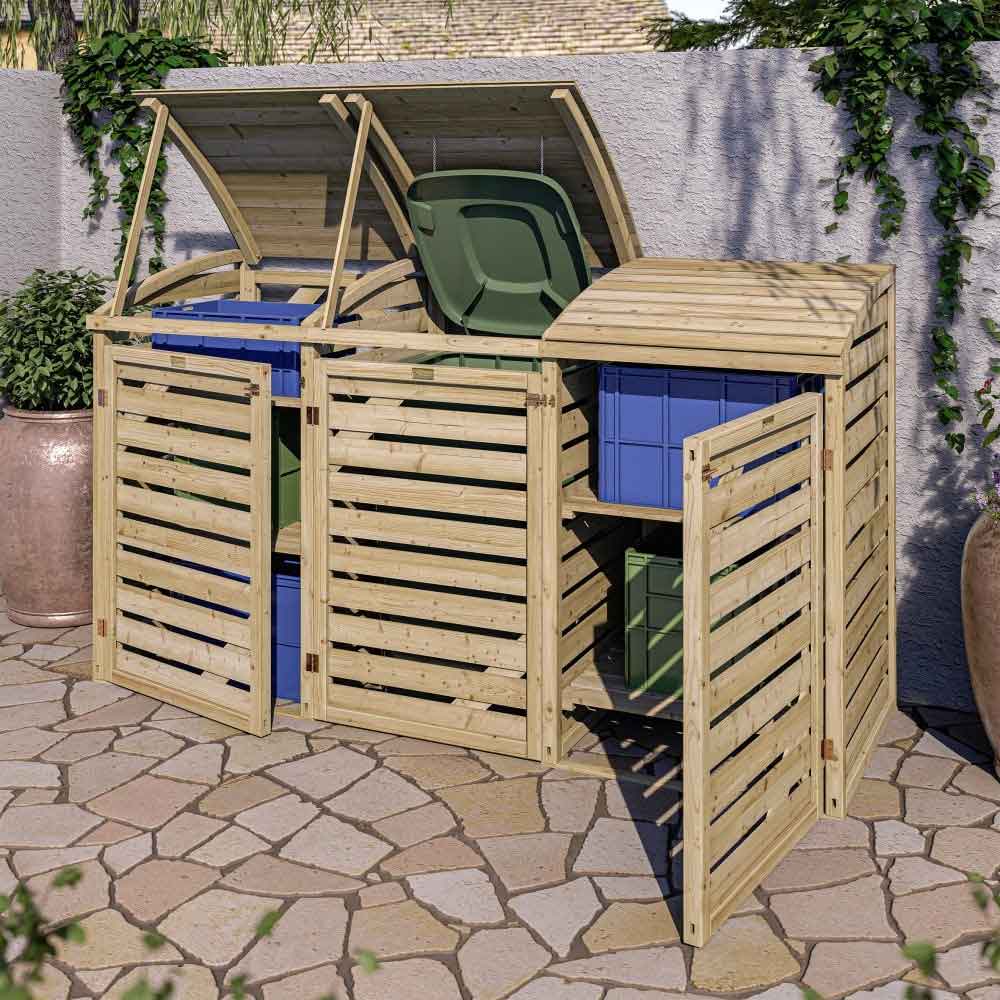 Sandiacre Outdoor Wooden Single Bin Storage Cabinet with Double Box Store in Natural