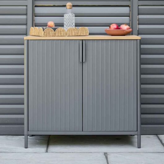 Selma Steel Outdoor Storage Cabinet with 2 Doors in Grey and Oak