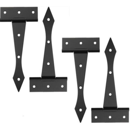 Set of 2 4-inch T-shaped door hinges, garden shed door hinges, durable door hinges for wooden fences, yard gates, barn doors, wooden boxes, matte
