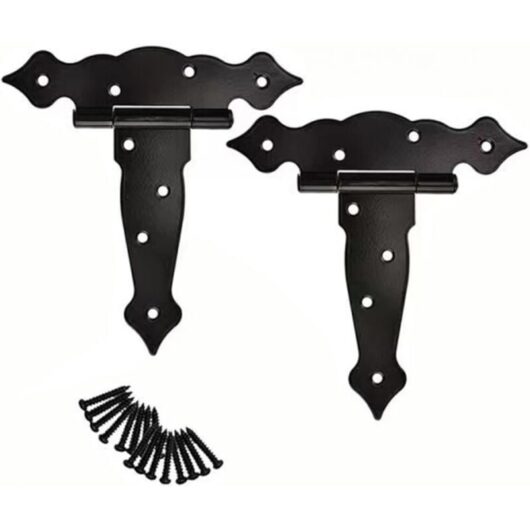 Set of 2 heavy-duty 15 cm (6 in) T-hinges (black) for garden sheds, barn doors and fence gates