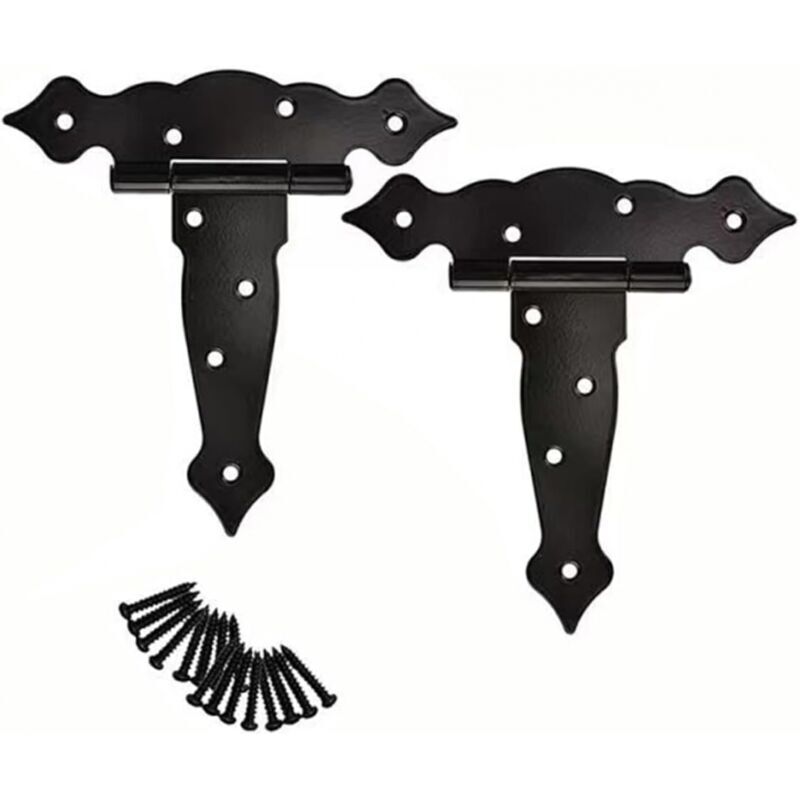 Set of 2 heavy-duty 15 cm (6 in) T-hinges (black) for garden sheds, barn doors and fence gates